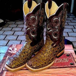 Brown crocodile boots